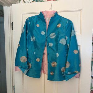 Elegant Grace Chuang jacket in blue and pink with metallic embroidery size Large